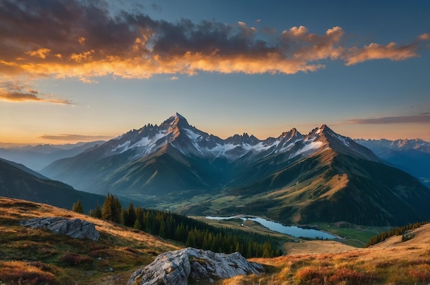 Photo a mountain range with snow on the top of it