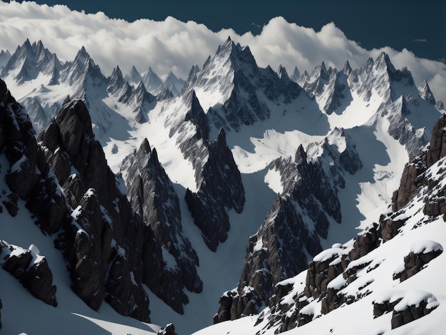 A mountain range with snow on the top