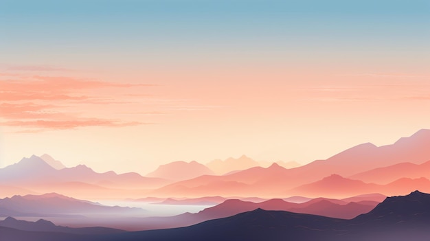 a mountain range with a sunset in the background