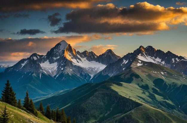 Photo a mountain range with a sunset in the background