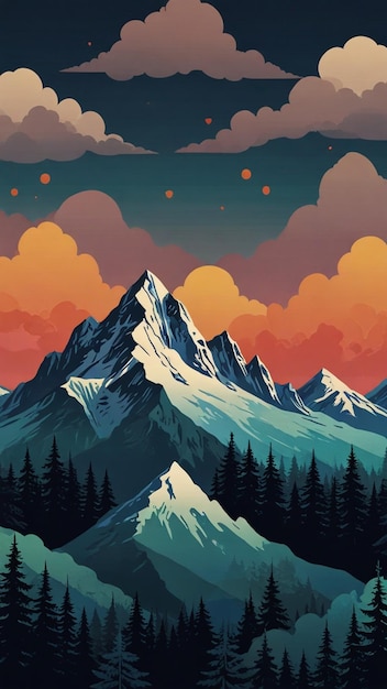 a mountain range with a sunset and a mountain in the background wallpaper design