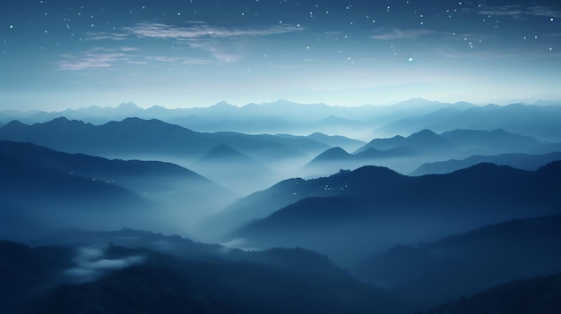 a mountain range with a view of the mountains and the moon