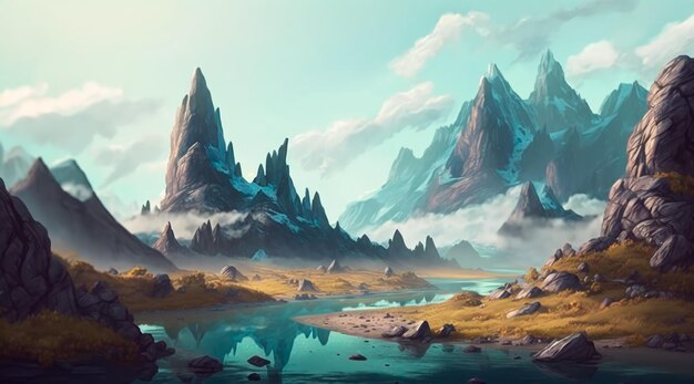 Mountain realistic style Digital illustration Natural landscapes Generative AI