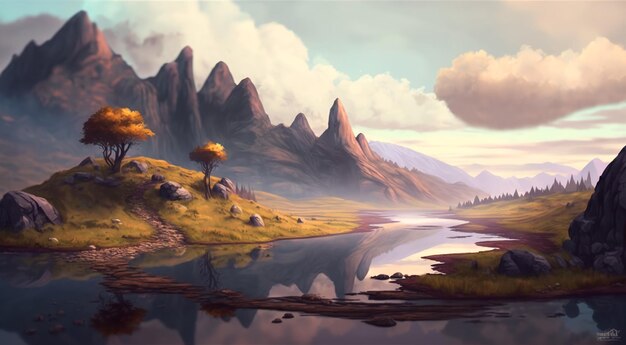 Mountain realistic style Digital illustration Natural landscapes Generative AI