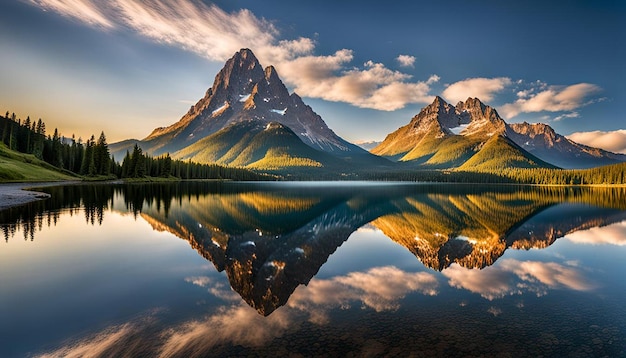 Photo a mountain reflected in a lake with a reflection of a mountain in the water