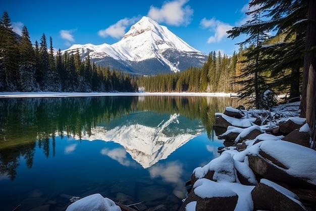 Mountain reflection in a crystal clear lake