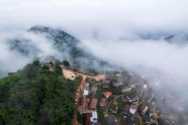 Mountain ridge and clouds in rural jungle bush forest Ban Phahee Chiang Rai Province Thailand