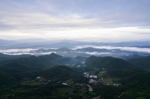 Mountain ridge and clouds in rural jungle bush forest