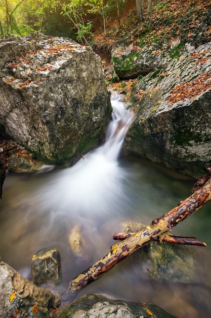 Mountain river in Crimea. Beautiful autumn landscape.