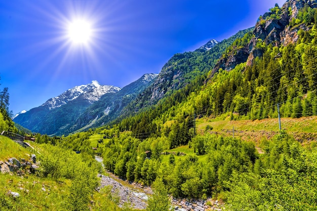 Mountain river in Swiss Alps mountains Sankt Niklaus Visp Wal