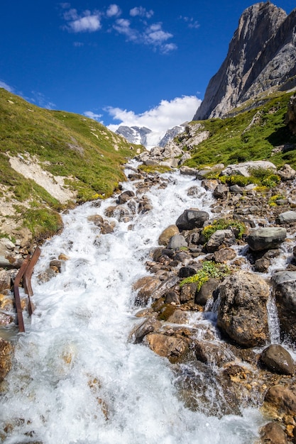 Mountain river in Vanoise national Park alpine valley, Savoie, French alps