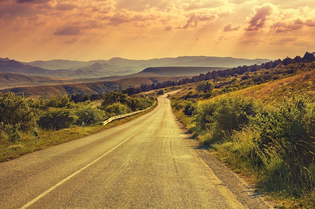 Mountain road at sunset light Beautiful nature