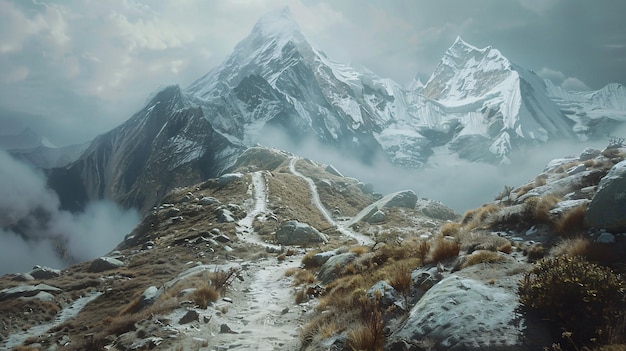 a mountain road with a mountain in the background