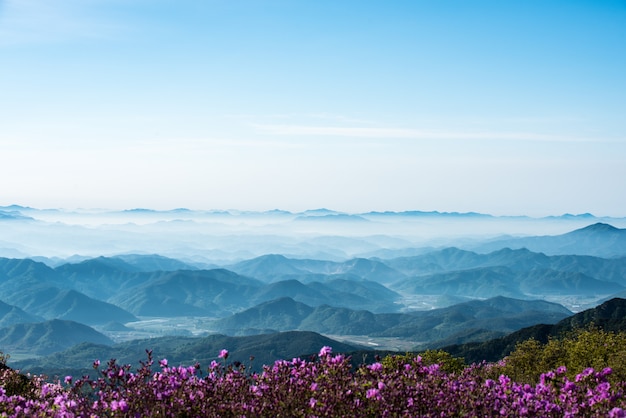 A mountain scene full of clouds