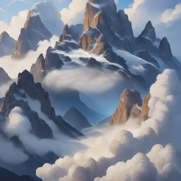 a mountain scene with clouds created with Generative AI