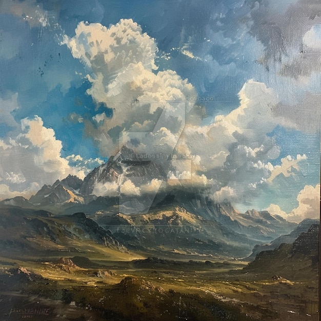 A mountain scene with a dramatic cloud formation