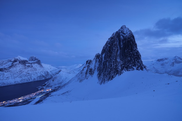 Mountain Segla Senja islands Norway High mountains at the winter time Winter landscape Norway travel image