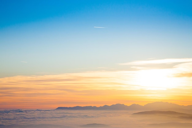 Mountain silhouette at sundown