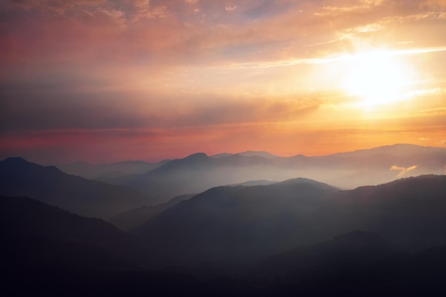 Mountain silhouettes at sunset