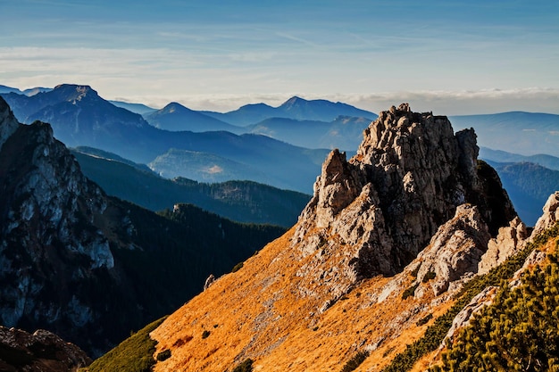 Mountain snowy landscape with rocks