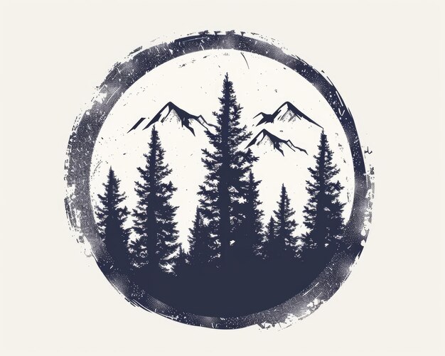 Photo mountain stamp rustic emblem with evergreen trees and nature landscape silhouette