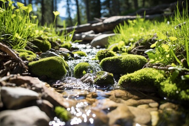 Mountain Stream in Springtime Beautiful Nature landscape Background