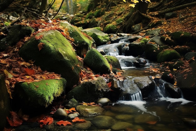 Mountain Stream with Mossy Rocks