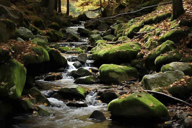 Mountain Stream with Mossy Rocks