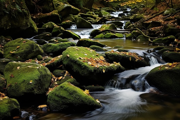 Mountain Stream with Mossy Rocks