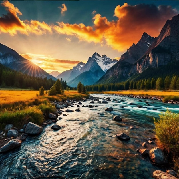 a mountain stream with a river running through it