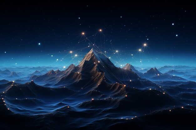 mountain surface glowing with neon light by Generative AI