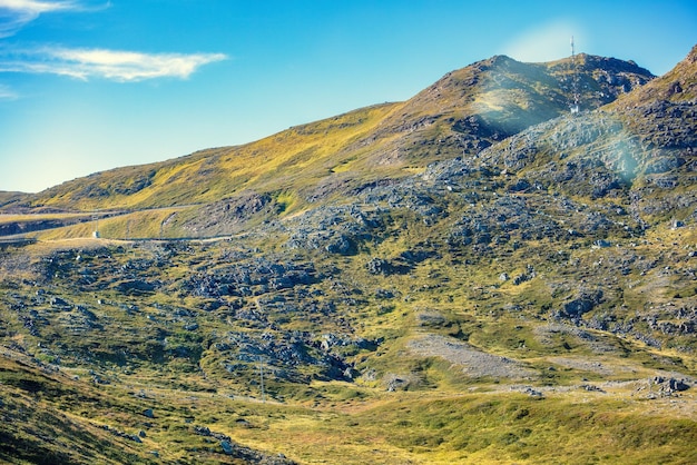 Mountain top outlined with blue sky Beautiful nature of Norway