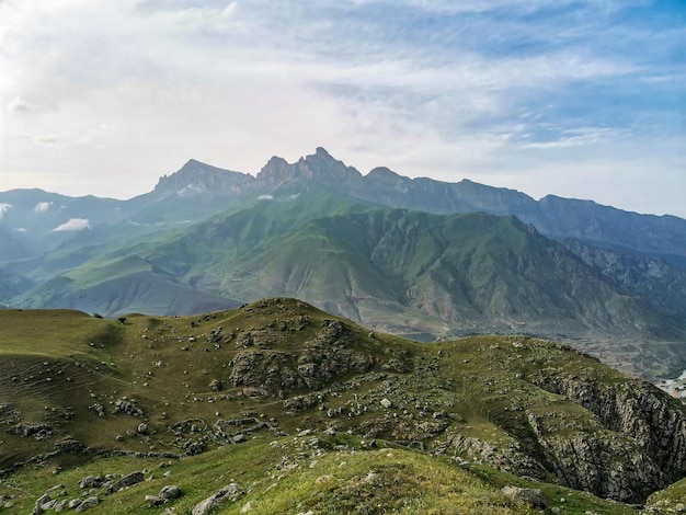 A mountain valley in the gorge of the CherekBalkar River in the vicinity of the Gymyhli tract Caucasus 2021