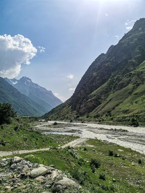 A mountain valley in the gorge of the CherekBalkar River in the vicinity of the Gymyhli tract Caucasus 2021