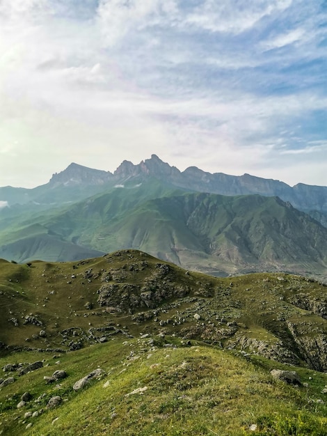 A mountain valley in the gorge of the CherekBalkar River in the vicinity of the Gymyhli tract Caucasus 2021