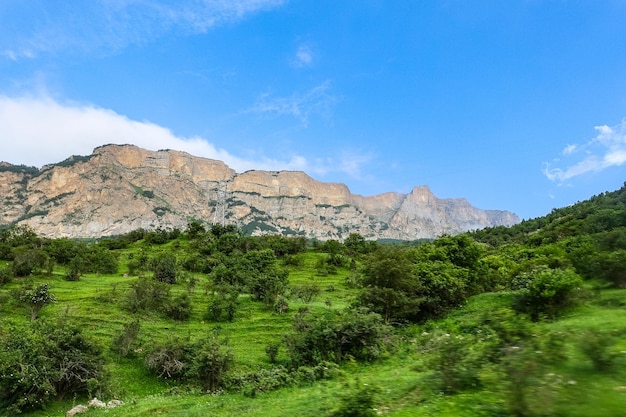 A mountain valley in the gorge of the CherekBalkar river in the vicinity of the Ushtulu tract Caucasus 2021