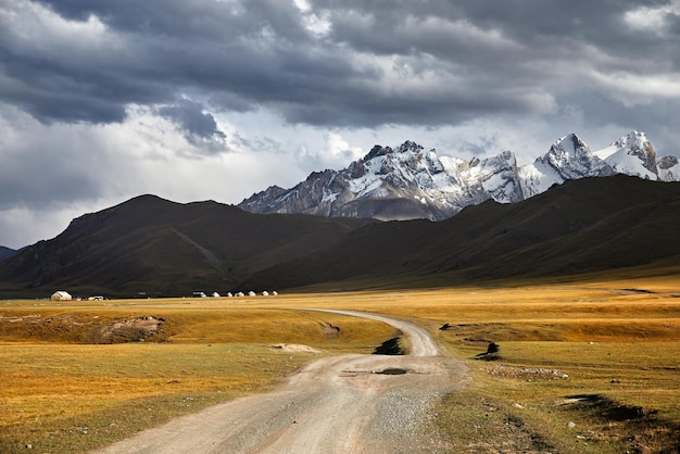 Mountain valley road in Kyrgyzstan