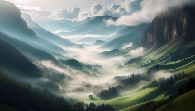 Mountain Valley in Spring Mist Ethereal Landscape Photography