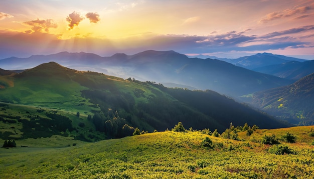 Mountain valley during sunrise Beautiful natural landscapes in the summertime