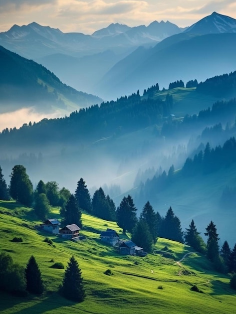 a mountain valley with a view of the mountains