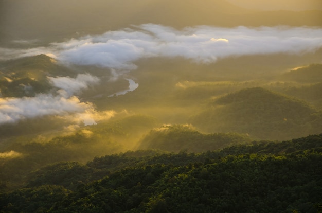 Mountain view with warm sun light