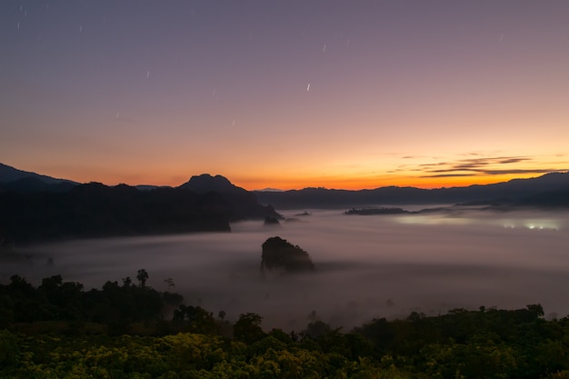 Mountain views and beautiful Mist of Phu Langka National Park, Thailand