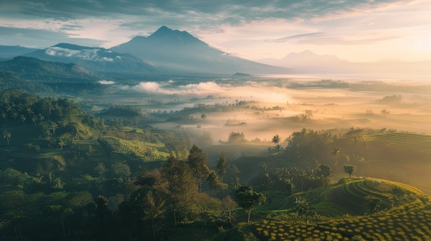 Mountain views with green nature in Indonesia Indonesian nature wallpaper AI generated image