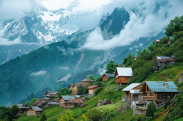 Mountain village on mountainside Village in mountains