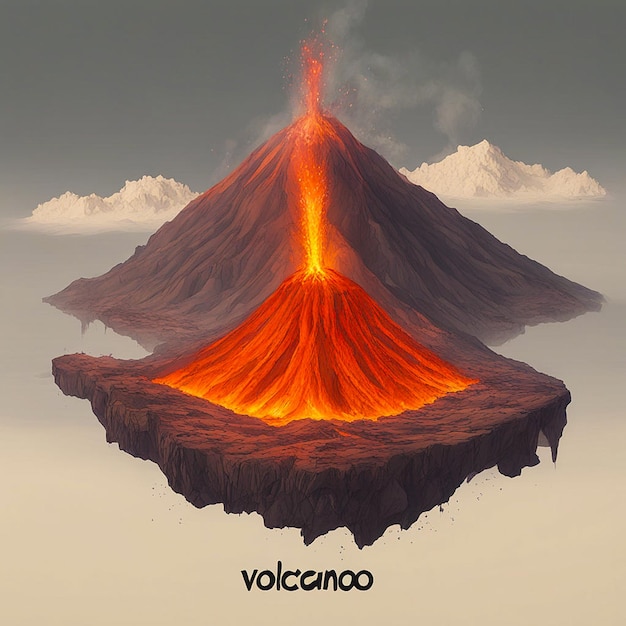 Mountain Volcado Eruption Lava Dangerous fake illustration photo art