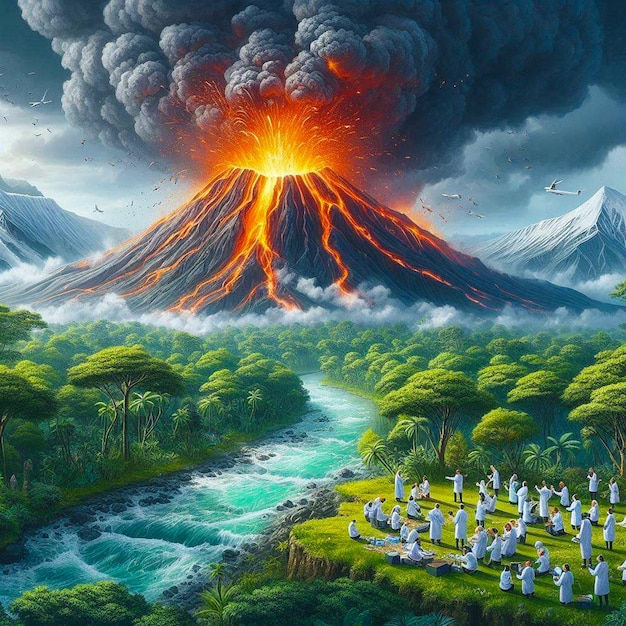 Mountain Volcado Eruption Lava Dangerous fake illustration photo art