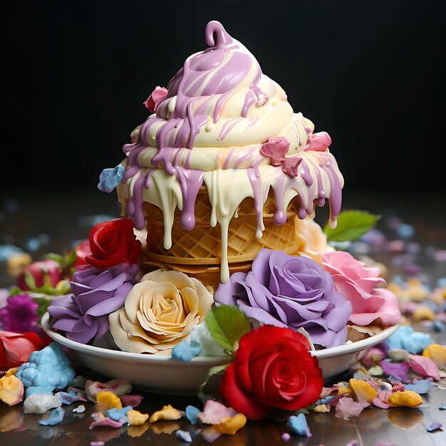 A Mountain of Whipped Cream flowers and Candies with a Cherry on Top Cupcake