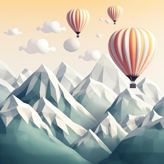 Mountain with air balloons and a sky with clouds generative ai