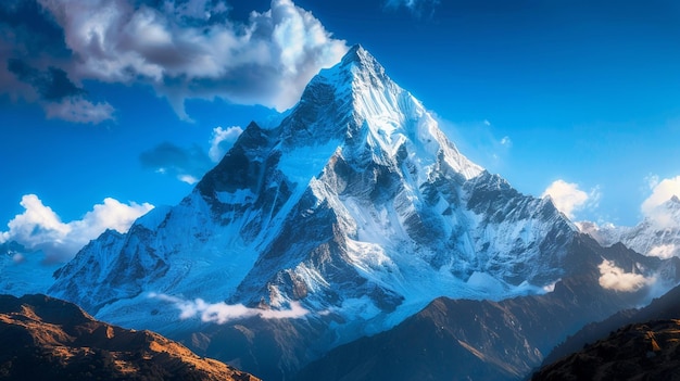 a mountain with a blue sky and clouds in the background