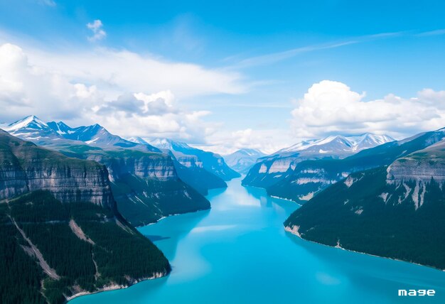 Photo a mountain with a blue water and a blue lake in the middle